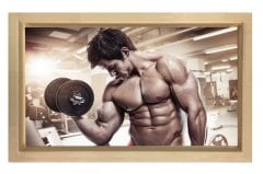 Fitness Yapan Adam Tablosu Naturel Ahşap - 50x70