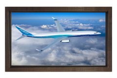 Bulut Ve Uçak Tablosu Tablosu Kahverengi Ahşap Çerçeve - 45x30
