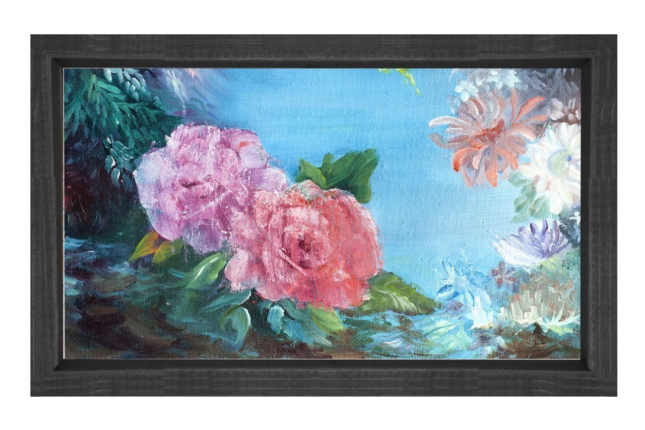 Gül ve Çiçekler Manzara Tablosu Siyah Ahşap Çerçeve - 45x30