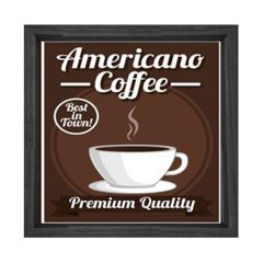 Americano Coffee Vintage Afiş Tablosu Siyah Ahşap Çerçeve - 70x70
