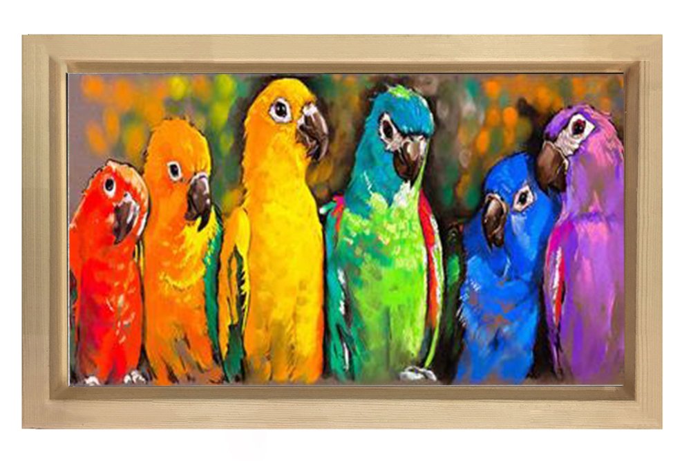 Papağan Ailesi Tablosu Naturel Ahşap Çerçeve - 100x200