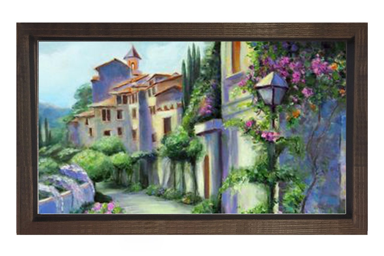 Çiçekli Kasaba Yolu Tablosu Kahverengi Ahşap - 50x90