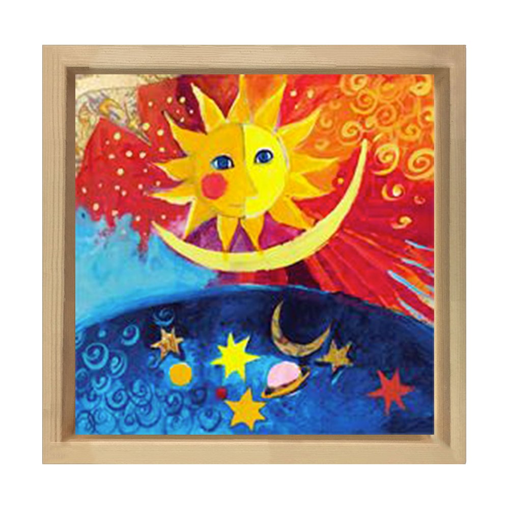 Güneş Ve Ay Tablosu Naturel Ahşap Çerçeve - 90x90