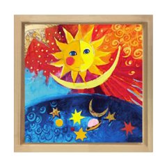 Güneş Ve Ay Tablosu Naturel Ahşap Çerçeve - 90x90