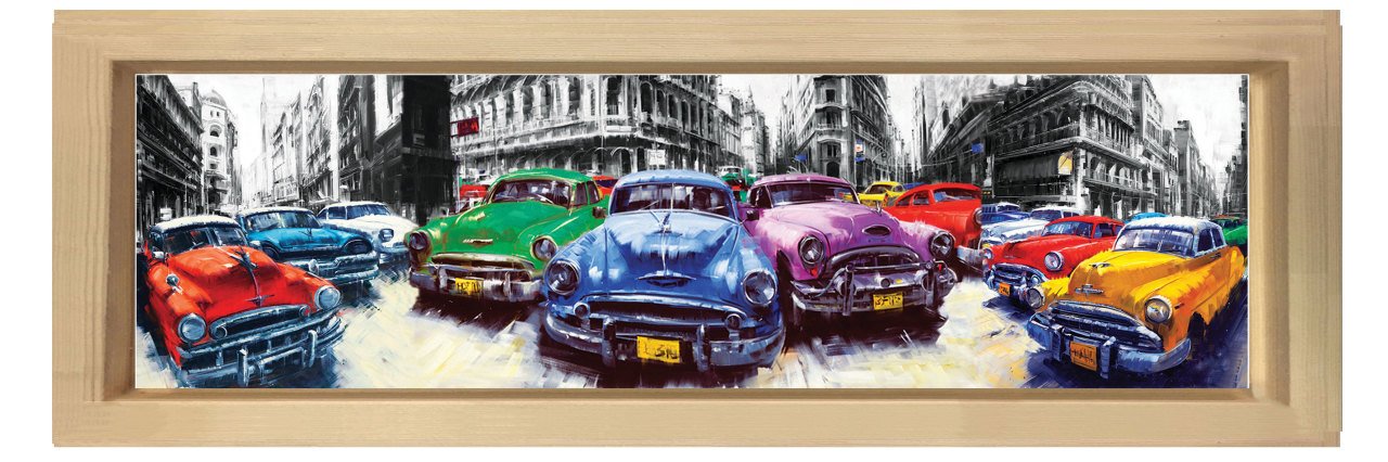 Classic Arabalar Tablosu Naturel Ahşap Çerçeve - 180x60