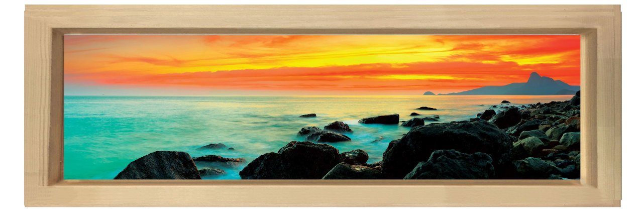 Deniz Manzarası Gün Batımı Tablosu Naturel Ahşap Çerçeve - 180x60