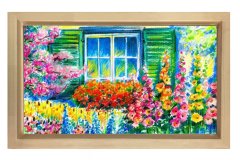 Çiçekli Pencere Tablosu Naturel Ahşap Çerçeve - 100x150