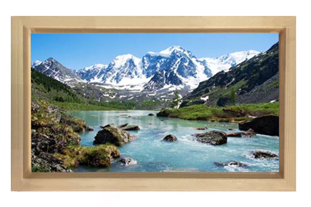 Karlı Dağ Ve Nehir Tablosu Naturel Ahşap Çerçeve - 50x90