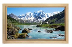 Karlı Dağ Ve Nehir Tablosu Naturel Ahşap Çerçeve - 50x90