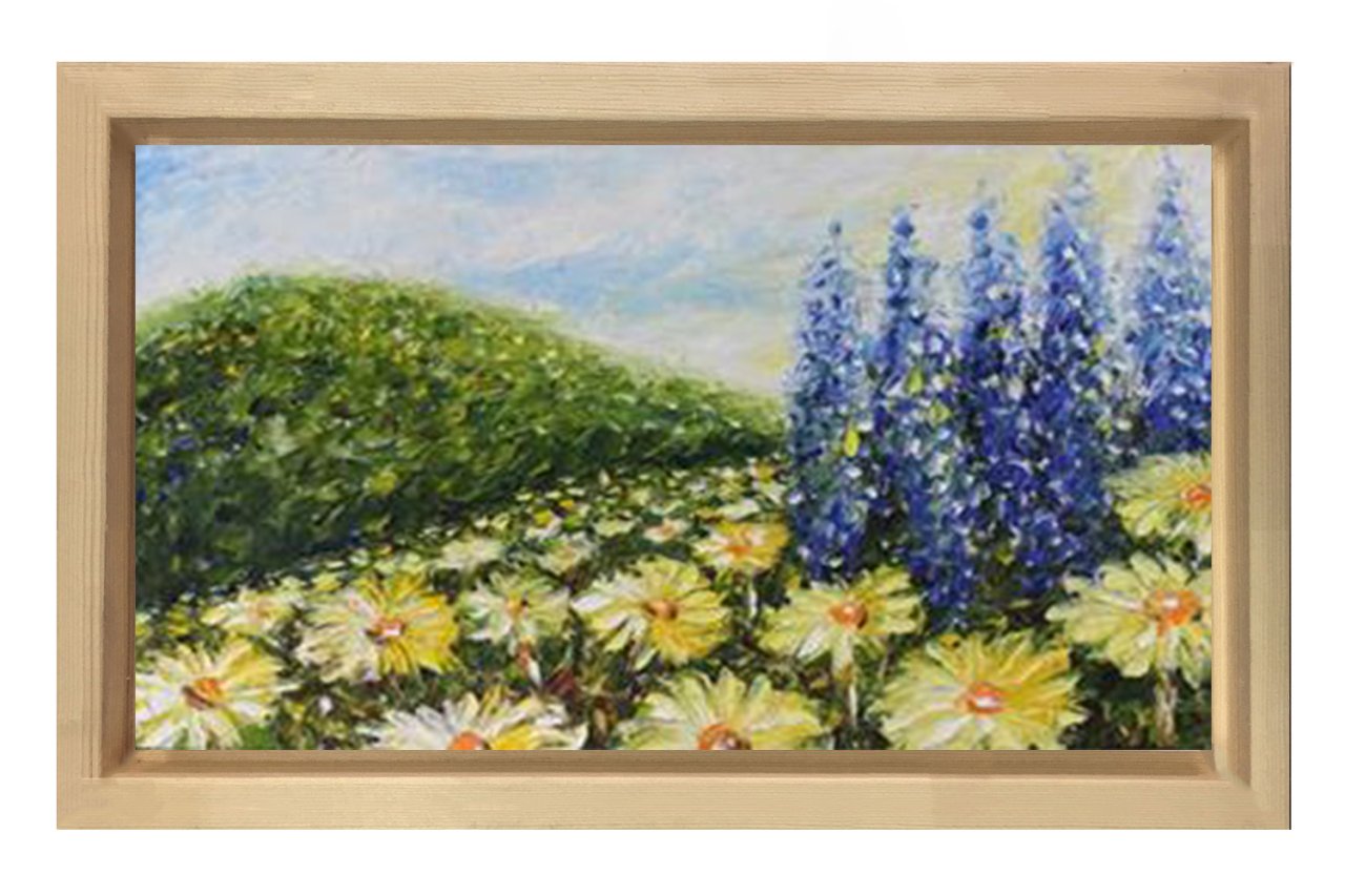 Papatyalar Çiçek Manzara Tablosu Naturel Ahşap Çerçeve - 50x70