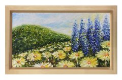 Papatyalar Çiçek Manzara Tablosu Naturel Ahşap Çerçeve - 50x70