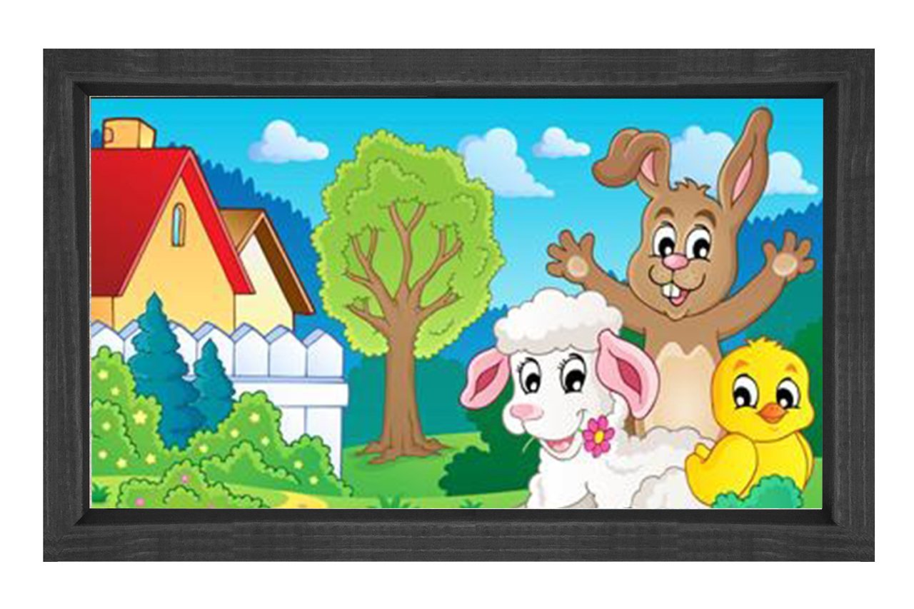 Sevimli Hayvanlar Ve Ev Tablosu Siyah Ahşap Çerçeve - 100x150