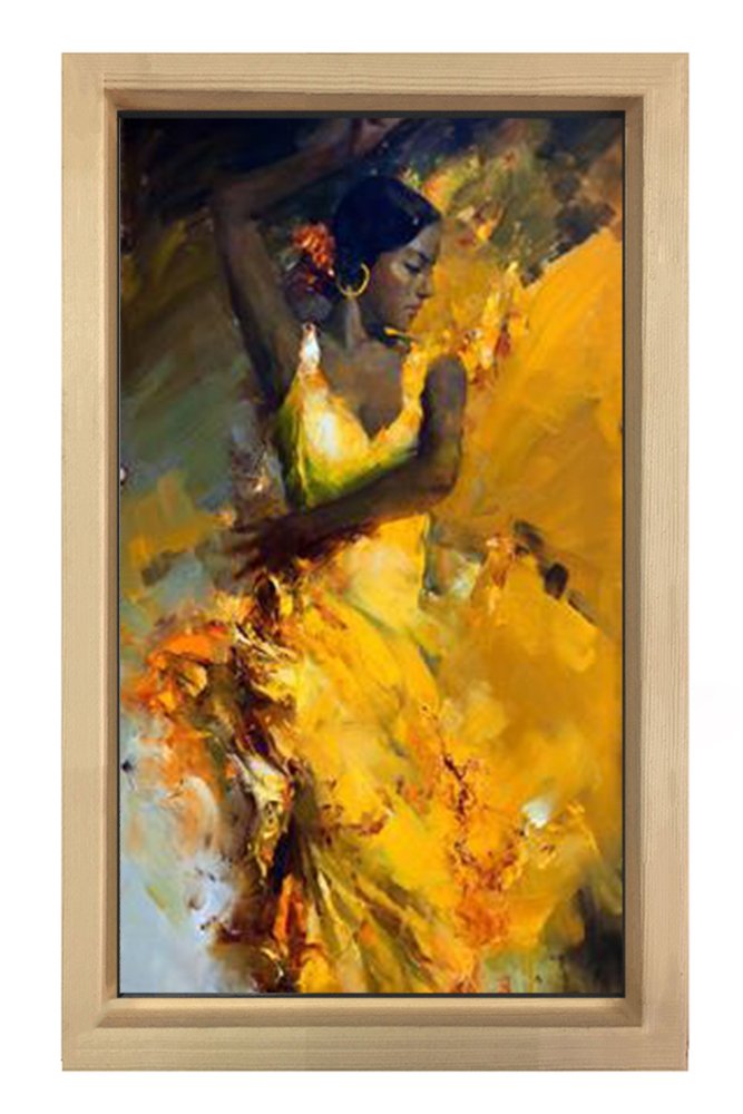 Zenci Kadın Dansçı Tablosu Naturel Ahşap Çerçeve - 40x60