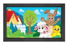 Sevimli Hayvanlar Ve Ev Tablosu Siyah Ahşap Çerçeve - 100x200