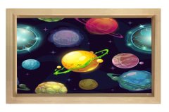 Uzay Ve Gezegenler Tablosu Naturel Ahşap Çerçeve - 50x70