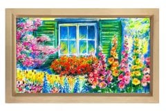 Çiçekli Pencere Tablosu Naturel Ahşap Çerçeve - 40x60