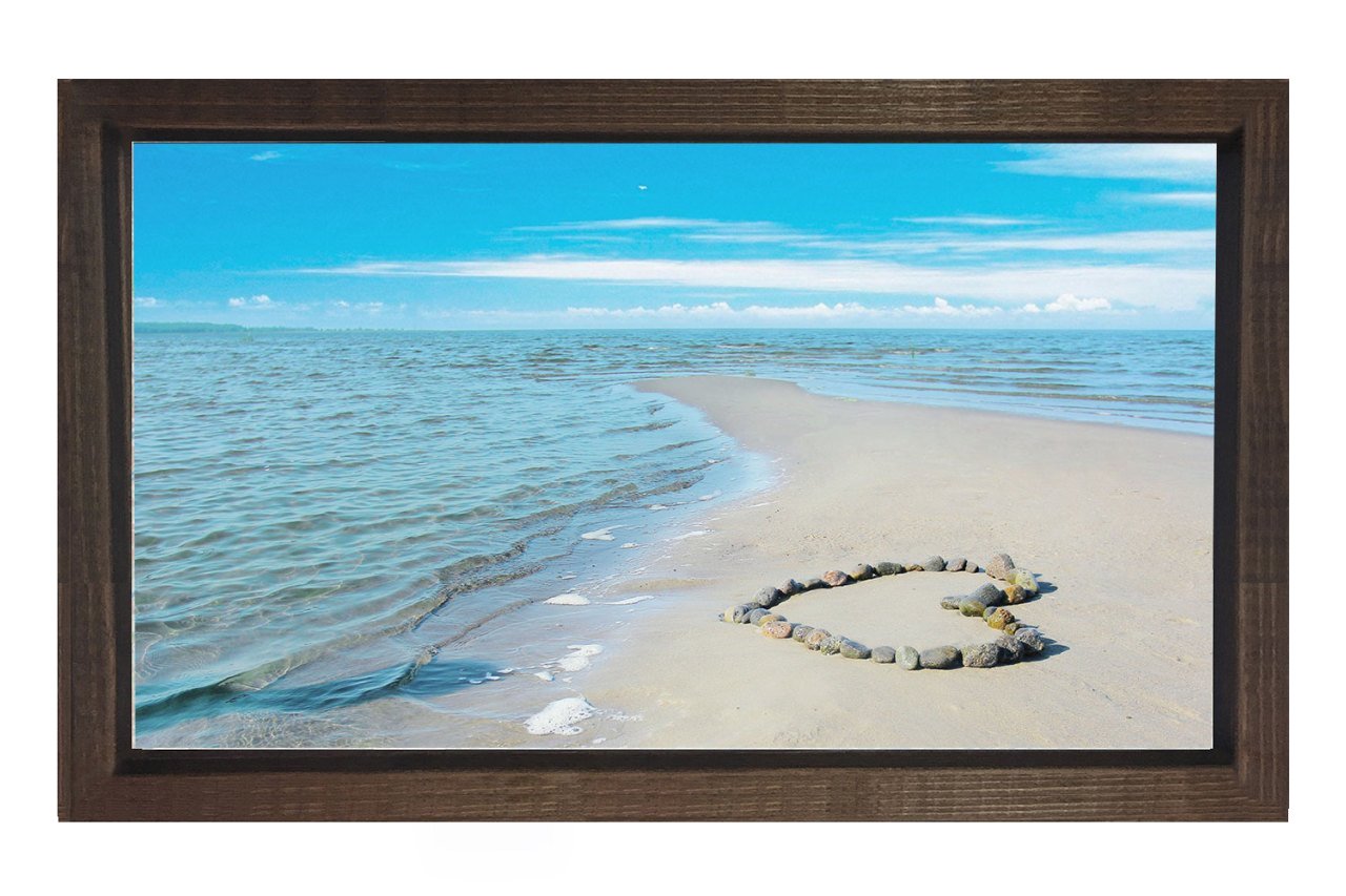 Aşk ve Deniz Kıyısı Tablosu Kahverengi Ahşap Çerçeve - 40x60