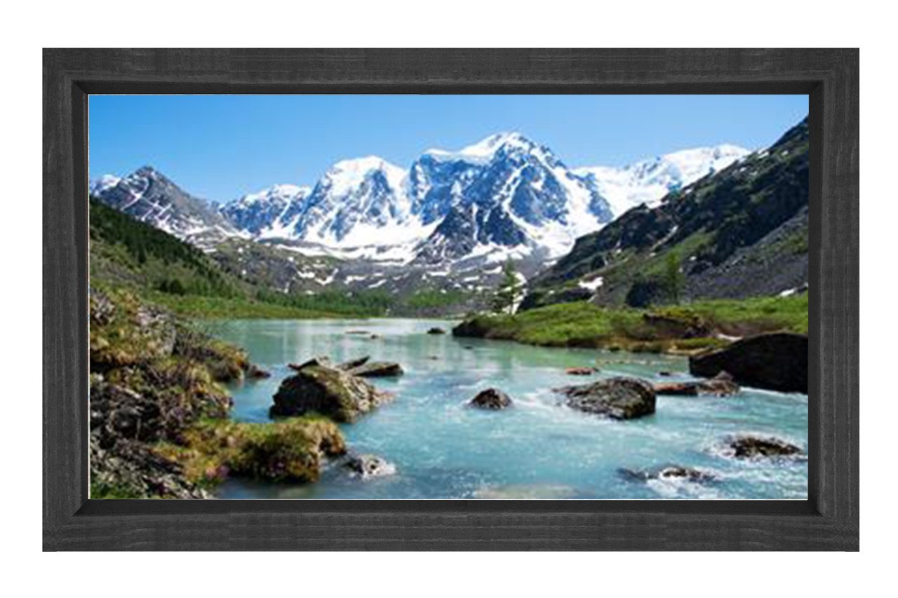 Karlı Dağ Ve Nehir Tablosu Siyah Ahşap Çerçeve - 100x200