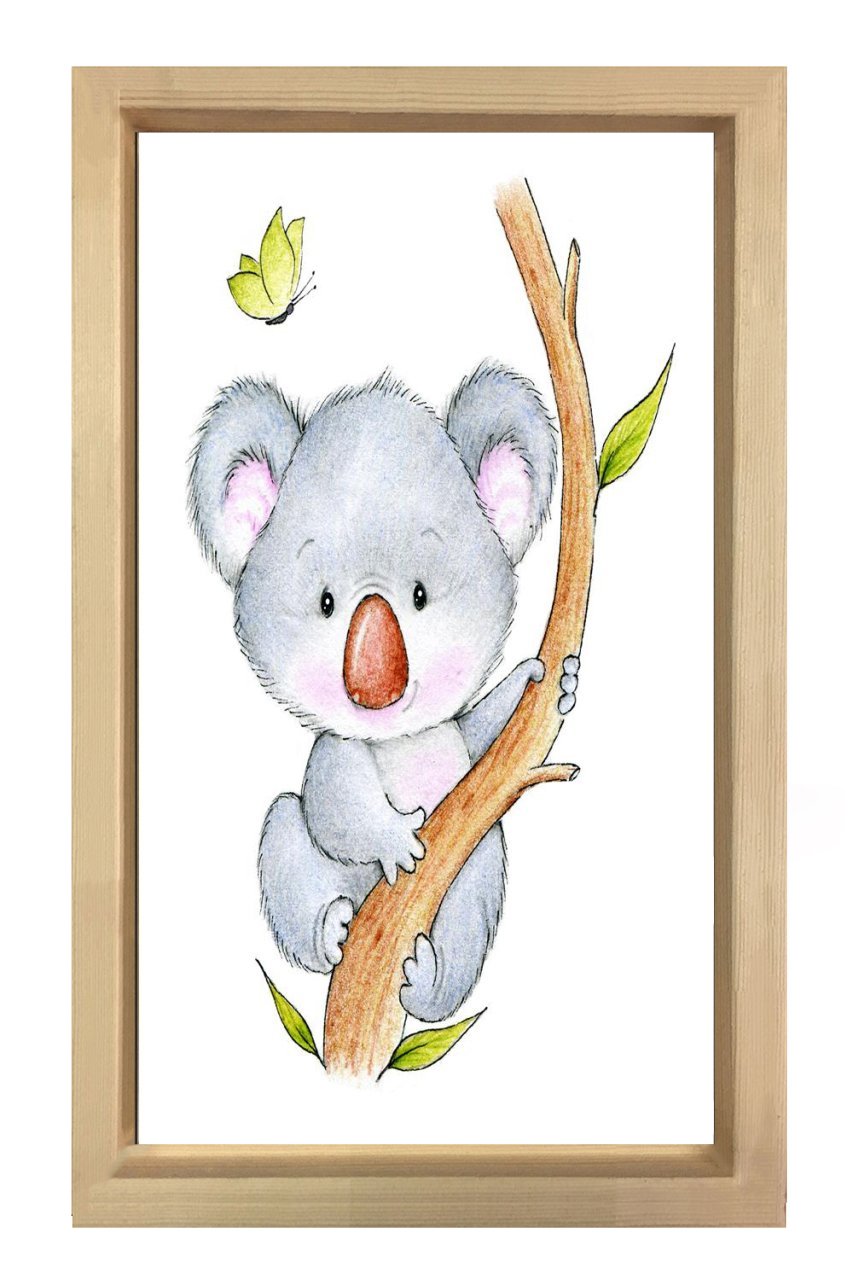 Sevimli Koala Ağaçta Tablosu Naturel Ahşap Çerçeve - 100x200