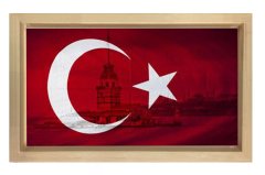 Türk Bayrağı Kız kulesi Tablosu Naturel Ahşap Çerçeve - 50x70