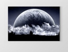 Muhteşem Gece Ayı Manzarası Tablosu Çerçevesiz - 45x30