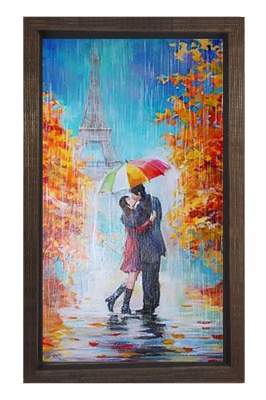 Eiffel Kulesi Ve Çift Tablosu Kahverengi Ahşap Çerçeve - 50x90
