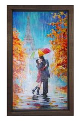 Eiffel Kulesi Ve Çift Tablosu Kahverengi Ahşap Çerçeve - 70x100