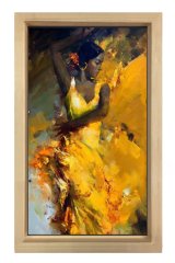 Zenci Kadın Dansçı Tablosu Naturel Ahşap Çerçeve - 70x100