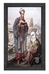 İmam ve Kadın Tablosu Siyah Ahşap Çerçeve - 45x30