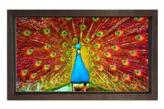Tavus Kuşu Tablosu Kahverengi Ahşap - 40x60