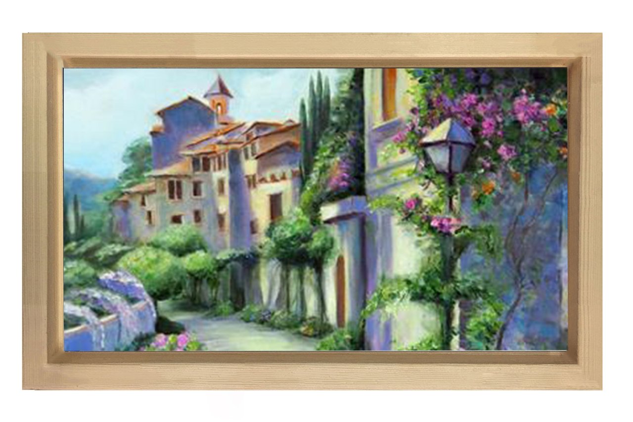 Çiçekli Kasaba Yolu Tablosu Naturel Ahşap - 50x70