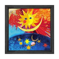 Güneş Ve Ay Tablosu Siyah Ahşap Çerçeve - 80x80
