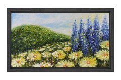 Papatyalar Çiçek Manzara Tablosu Siyah Ahşap Çerçeve - 45x30