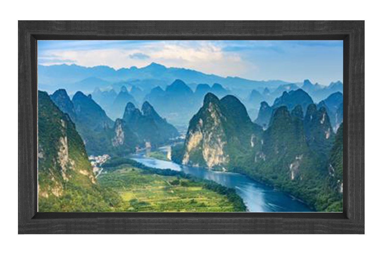 Nehir Ve Dağlar Manzara Tablosu Siyah Ahşap Çerçeve - 40x60
