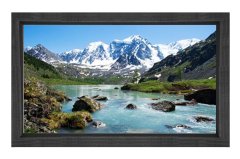 Karlı Dağ Ve Nehir Tablosu Siyah Ahşap Çerçeve - 50x90