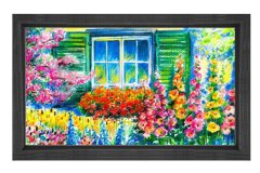 Çiçekli Pencere Tablosu Siyah Ahşap Çerçeve - 100x200