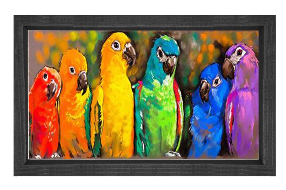Papağan Ailesi Tablosu Siyah Ahşap Çerçeve - 45x30