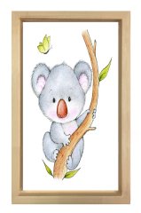 Sevimli Koala Ağaçta Tablosu Naturel Ahşap Çerçeve - 70x100
