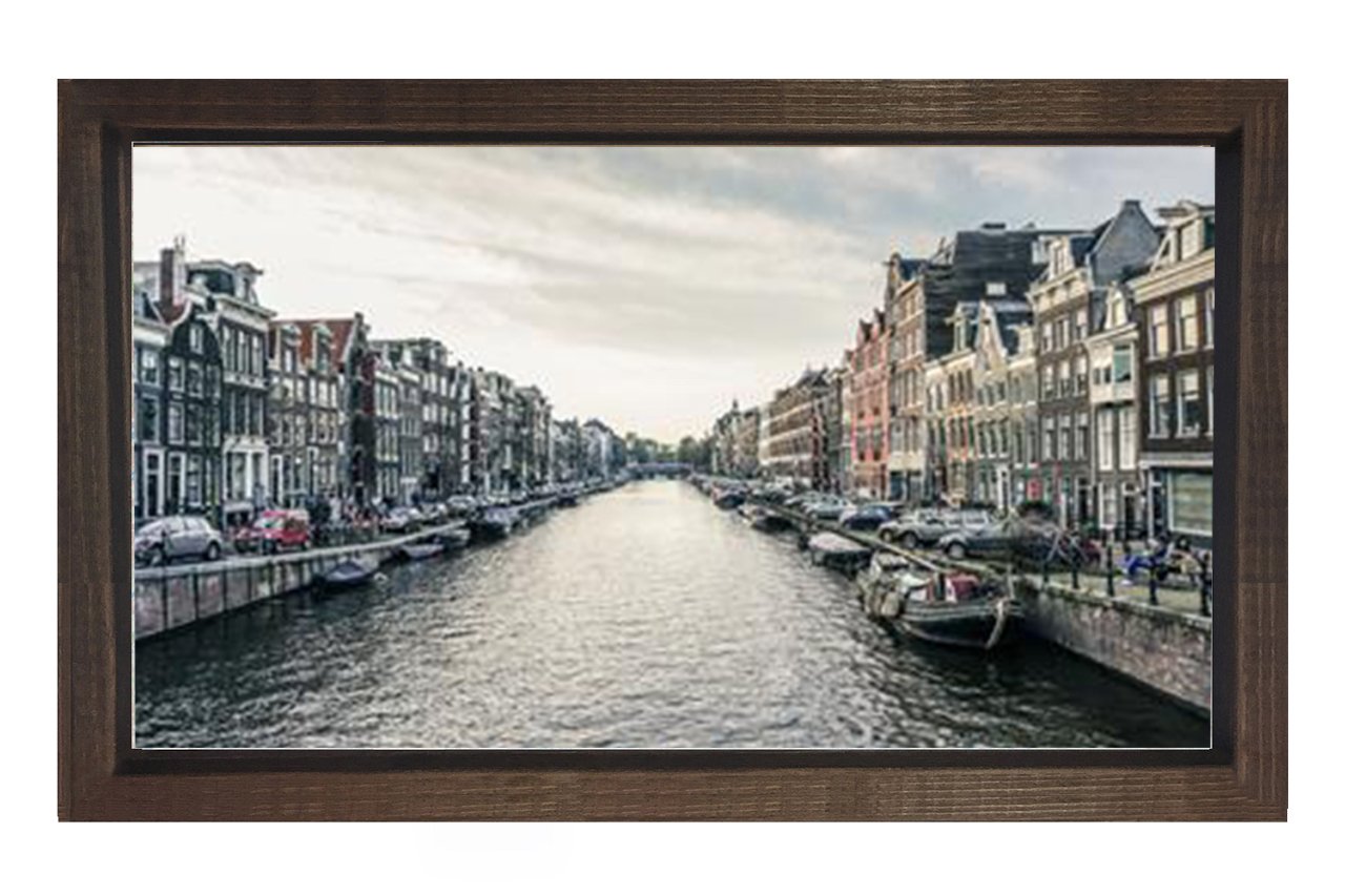 Amsterdam ve Amstel Irmağı Tablosu Kahverengi Ahşap - 50x70