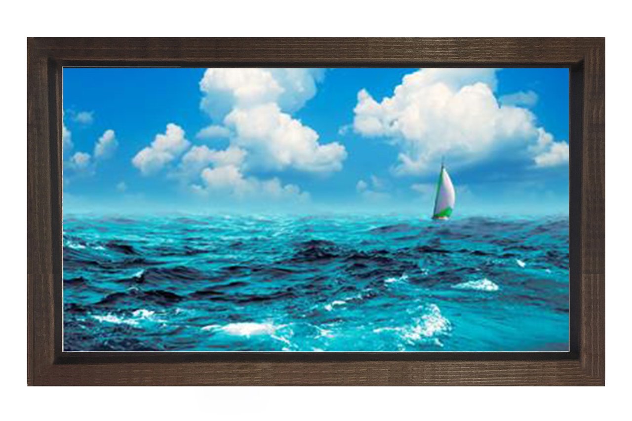 Berrak Deniz Yelkenli Tablosu Kahverengi Ahşap Çerçeve - 100x150