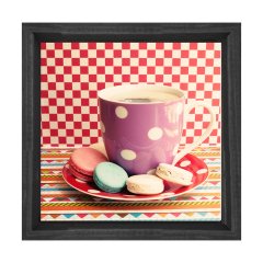 Renkli Kahve Kupa   Makaronlar Tablosu Siyah Ahşap Çerçeve - 100x100