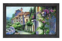 Çiçekli Kasaba Yolu Tablosu Siyah Ahşap - 40x60