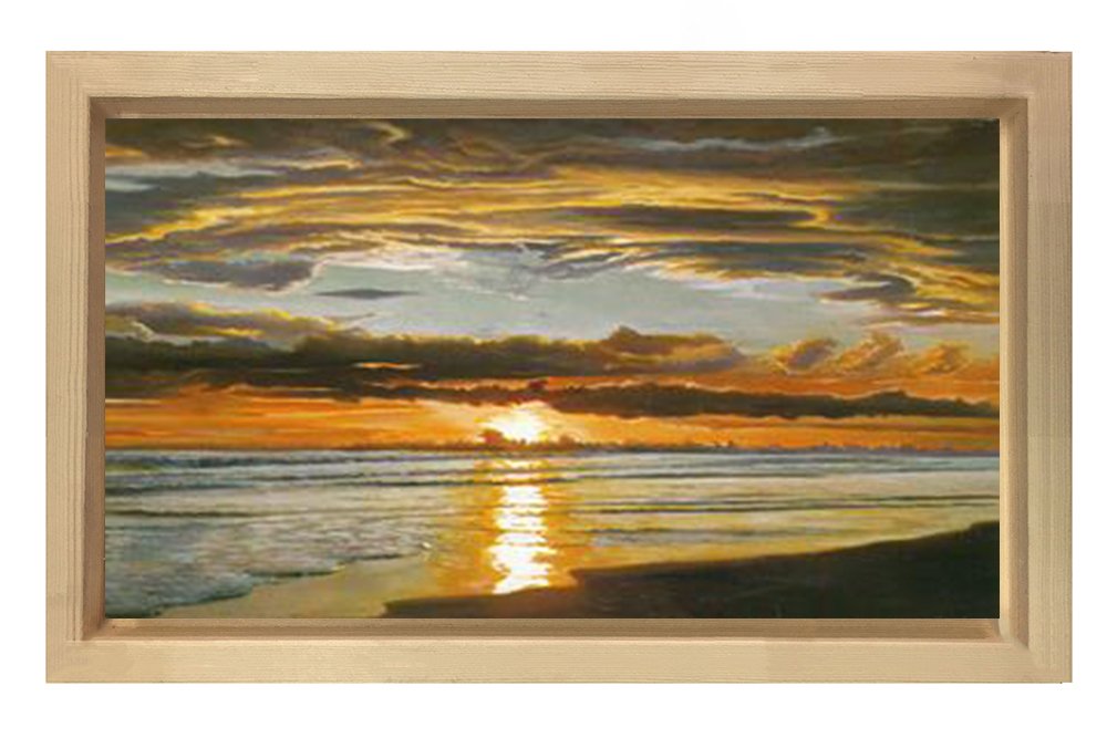Gün Batımı  Denizi Tablosu Naturel Ahşap - 50x70