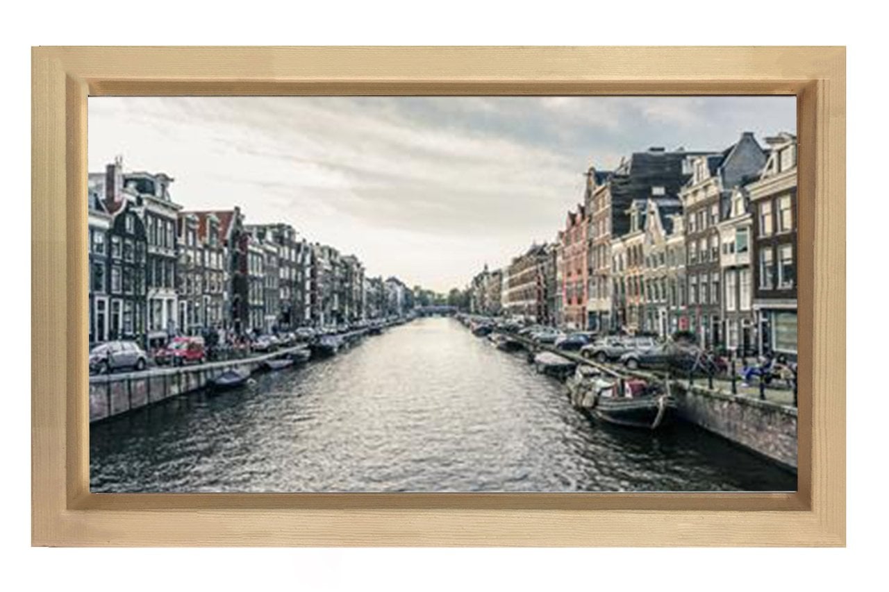 Amsterdam ve Amstel Irmağı Tablosu Naturel Ahşap - 100x150