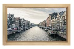 Amsterdam ve Amstel Irmağı Tablosu Naturel Ahşap - 100x150