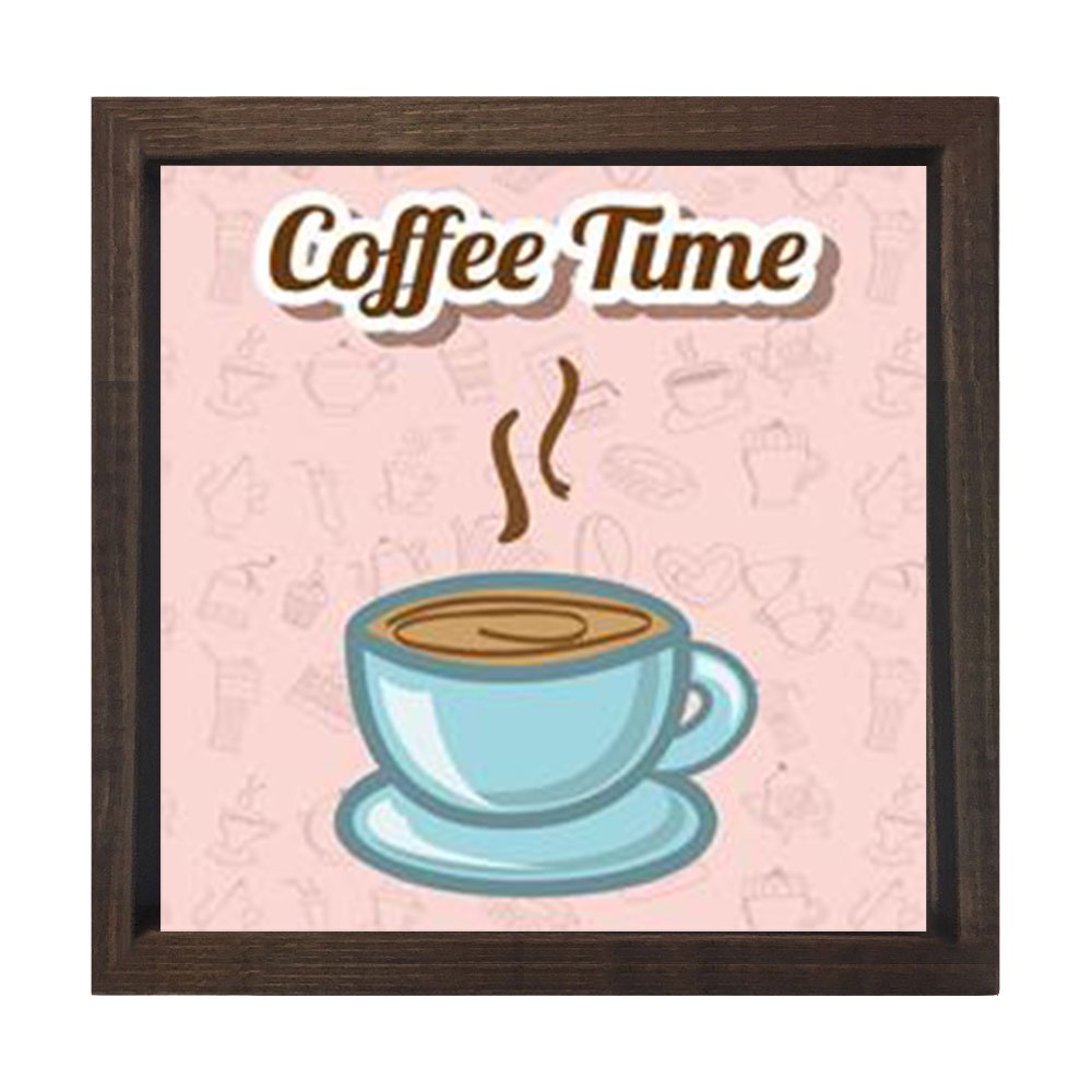 Kahve Zamanı Coffee Time Tablosu Kahverengi Ahşap Çerçeve - 80x80