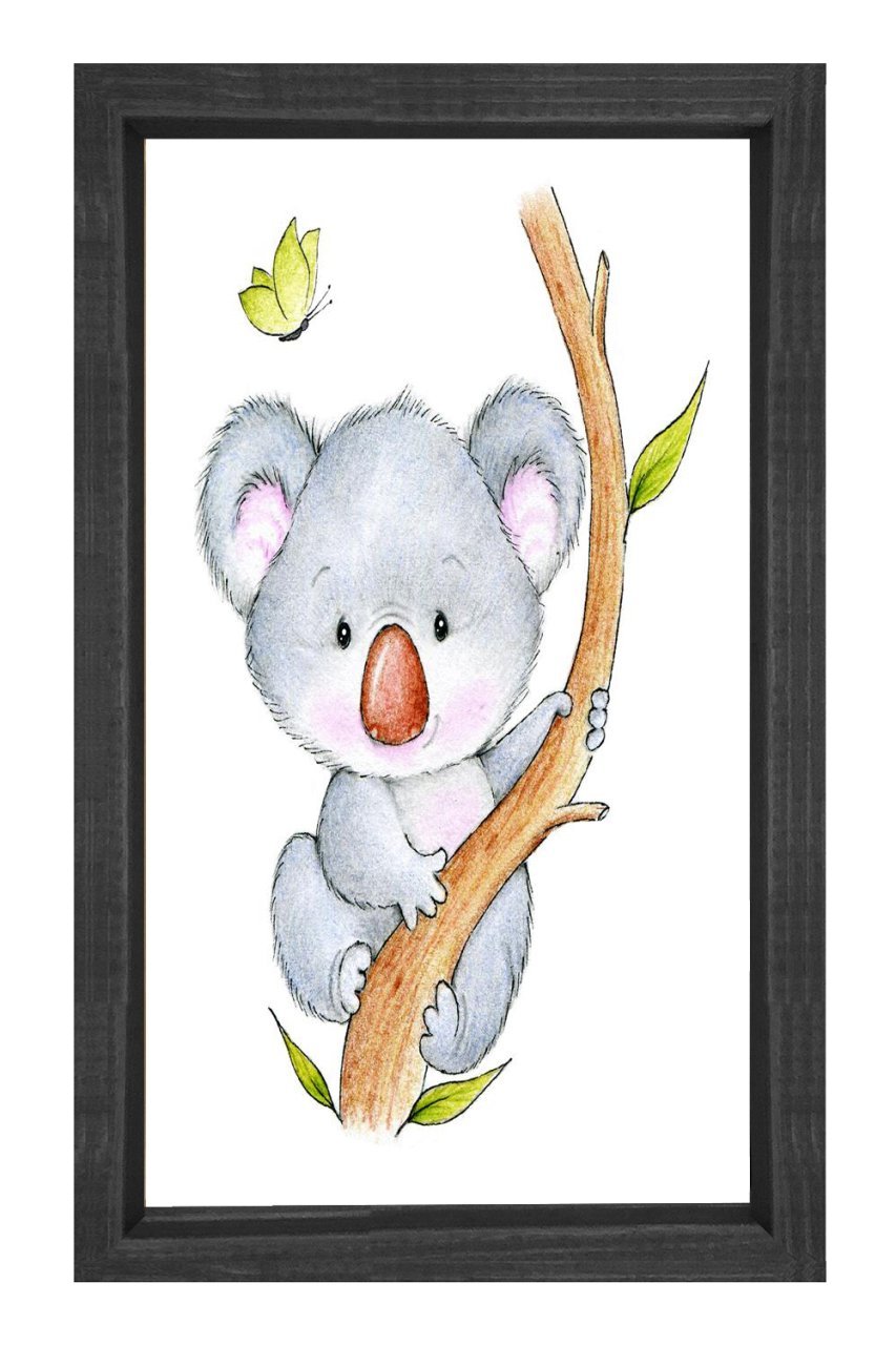 Sevimli Koala Ağaçta Tablosu Siyah Ahşap Çerçeve - 50x90