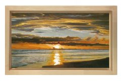 Gün Batımı  Denizi Tablosu Naturel Ahşap - 70x100