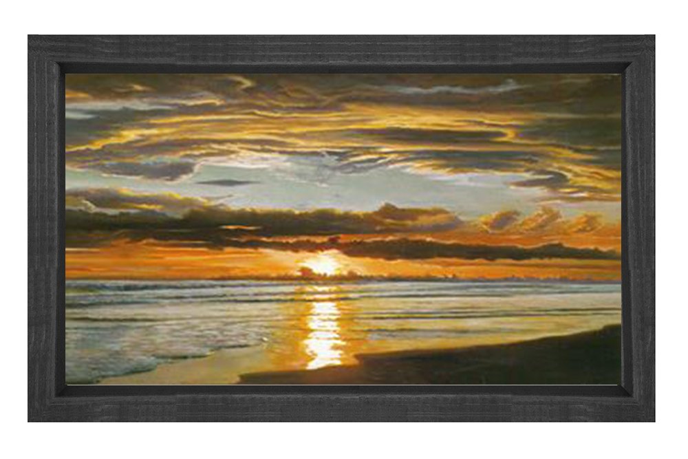 Gün Batımı  Denizi Tablosu Siyah Ahşap - 100x150