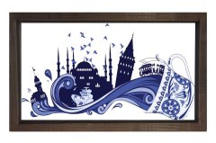 İstanbul Vektörel Tablosu Kahverengi Ahşap Çerçeve - 40x60
